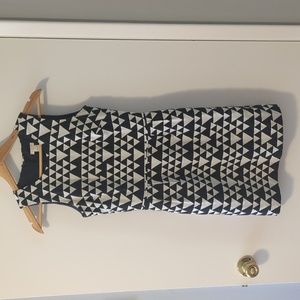 J Crew geometric black and white sheath dress